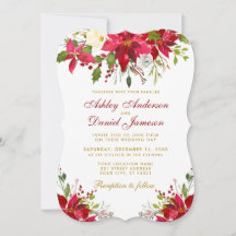 Bröllop Watercolor Blommigt Poinsettia Guld Red