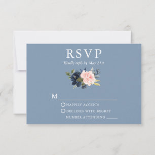 Bröllop Watercolor Blommigt Rosa Dusty Blue OSA Kort