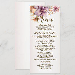 Bröllop Watercolor Boho Rosa Flowers Elegant Meny