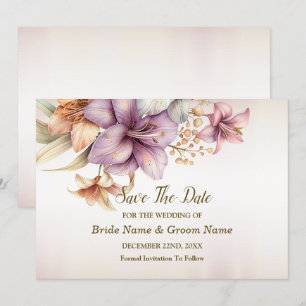Bröllop Watercolor Boho Rosa Flowers Elegant Spara Datumet