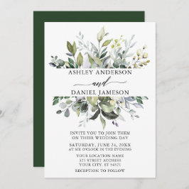 Bröllop Watercolor Botanical Grey Elegant Inbjudningar