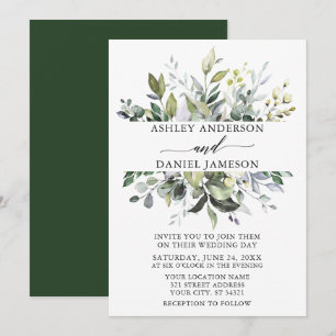 Bröllop Watercolor Botanical Grey Elegant Inbjudningar