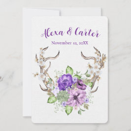 Bröllop Watercolor Hjort Antler Bouquet Inbjudningar