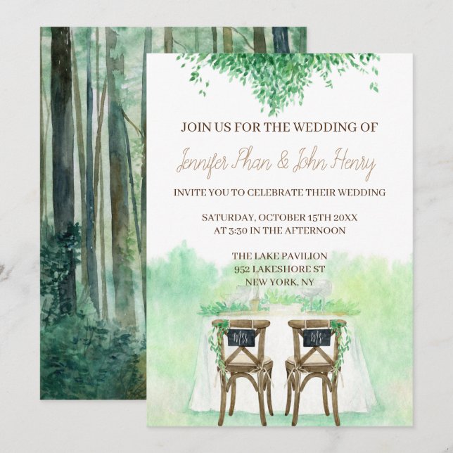 Bröllop Watercolor med rustik stil Inbjudningar (Fram/baksida)
