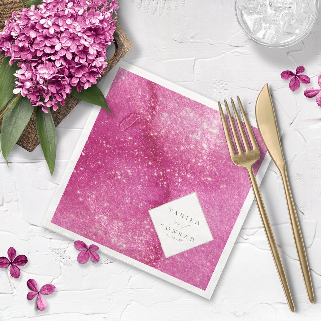 Bröllop Watercolor Namn Fuchsia ID954 Pappersservett (Skapare uppladdad)