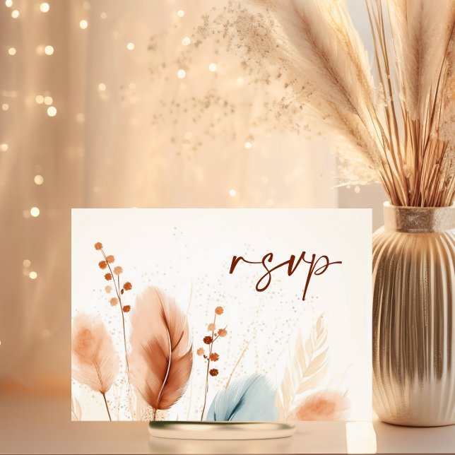 Bröllop Watercolor Pampas Terracotta Blue OSA Kort (Wedding Watercolor Pampas Terracotta Blue RSVP Card)