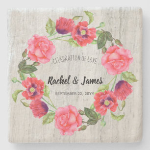 Bröllop Watercolor Red and Rosa Flowers Wandeans Stenunderlägg