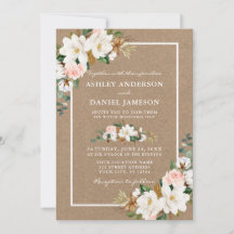 Bröllop Watercolor Ro White Magnolias Kraft