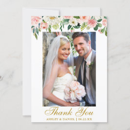 Bröllop Watercolor Rosa  Photo Guld Tack Kort