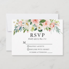 Bröllop Watercolor Rosa White Blommigt Elegant OSA Kort