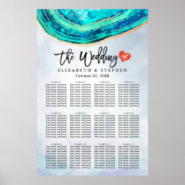 Bröllop: Watercolor Teal & Guld Agate Poster
