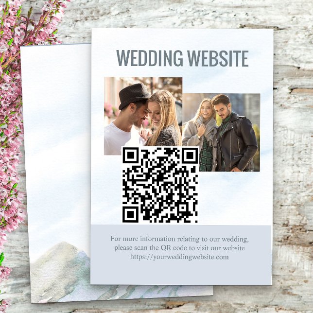 Bröllop webbplats 2 Foto QR-kod, bergsängsskugga Tilläggskort (Wedding Website insert card with custom QR code and 2 photos from my Mountain Meadow collection)