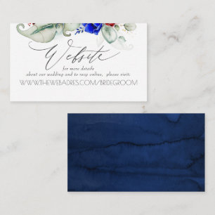 Bröllop webbplats Burgundy and Navy Blue Blommigt Visitkort