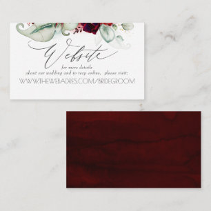 Bröllop webbplats Burgundy Red Blommigt Visitkort