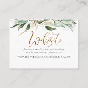 Bröllop webbplats Guld Greenery Visitkort