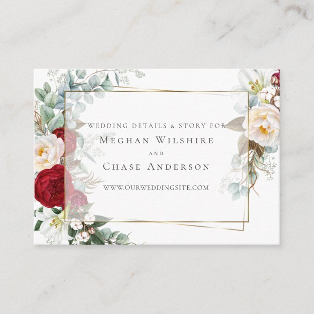 Bröllop webbplats | Ivory Burgundy Peony Flowers Tilläggskort (Framsida)