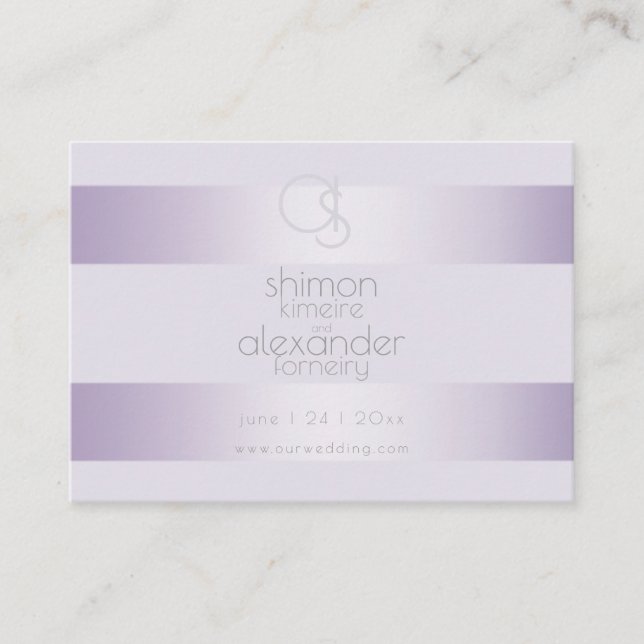 Bröllop webbplats | Lilac Shimmer Rand Monogram Visitkort (Framsida)