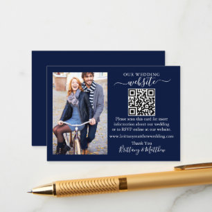 Bröllop webbplats minimalistisk enkel QR-fotoblå Tilläggskort