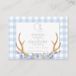 Bröllop webbplats Monogram Blue Gingham Blommigt Visitkort