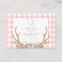 Bröllop webbplats | Monogram Coral Gingham Blommig Visitkort