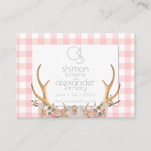 Bröllop webbplats Monogram Coral Gingham Blommig Visitkort