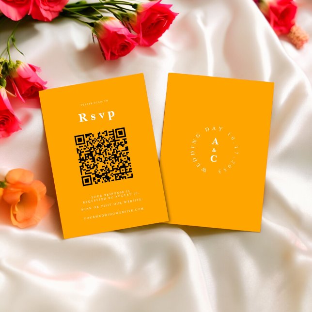 Bröllop webbplats | OSA QR-kodfoto-orange Kort (fun orange bold wedding details card , mix and match wedding ststionary , editable ,downloadable ,
)