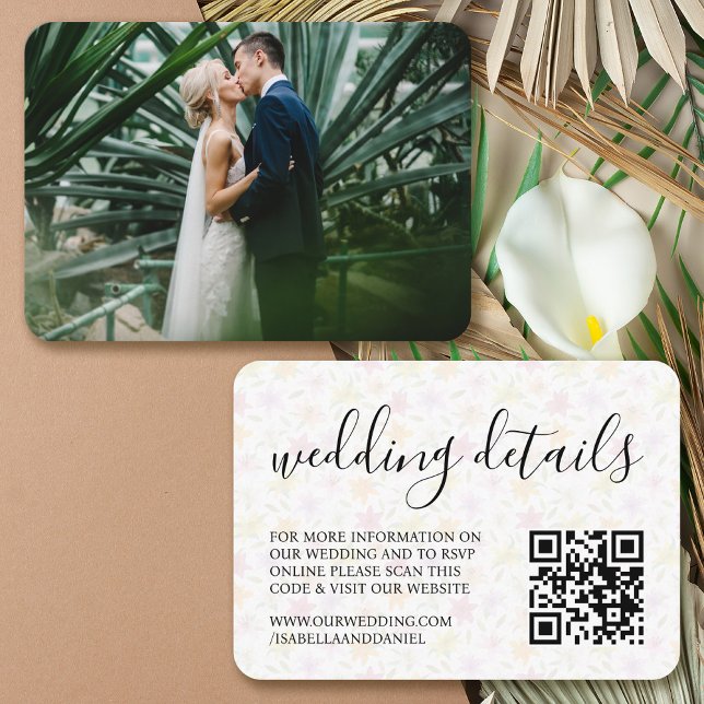 Bröllop webbplats | OSA QR Tropical Lily Photo Tilläggskort (Wedding Website | RSVP QR Code Tropical Lily Photo Enclosure Card)