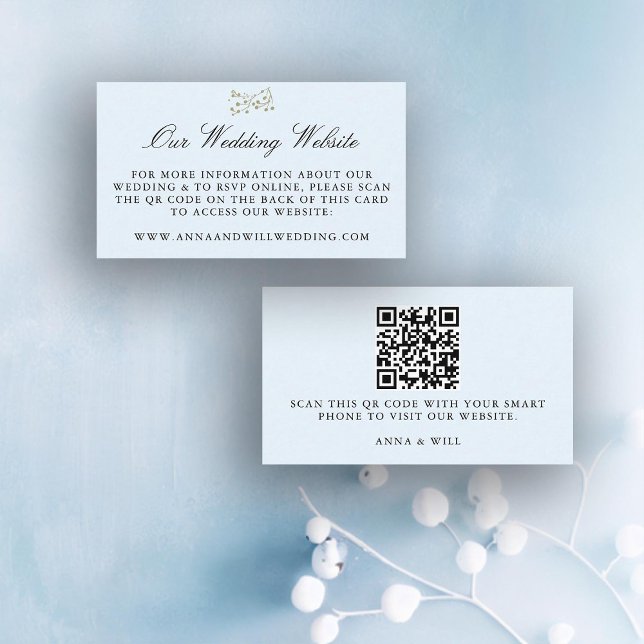 Bröllop webbplats QR kod Winter Ice Blue Bröllop Tilläggskort (our wedding website winter enclosure card qr code ice blue elegant modern classic botanical simple)