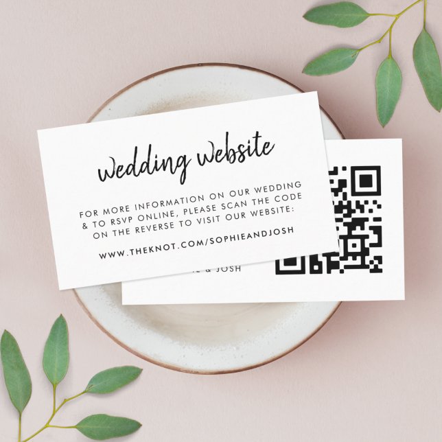 Bröllop webbplats | Skannningsbar QR-kod - minimal Tilläggskort (Modern minimal wedding website QR code enslosure cards - elegant, simple, and easily customizable)