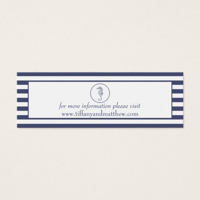 Bröllop webbplatskort | Nautisk blå sjöhäst Litet Visitkort (Framsidan)