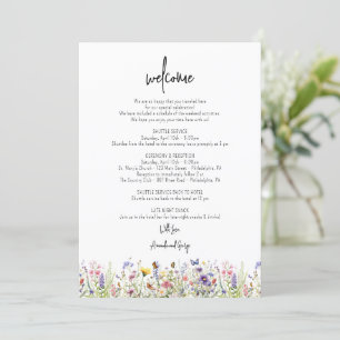Bröllop Welcome Bag Brev Itinerary Wildblommor Julkort