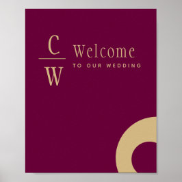 Bröllop Welcome Berry Vin Guld Monogrammed-tecken Poster