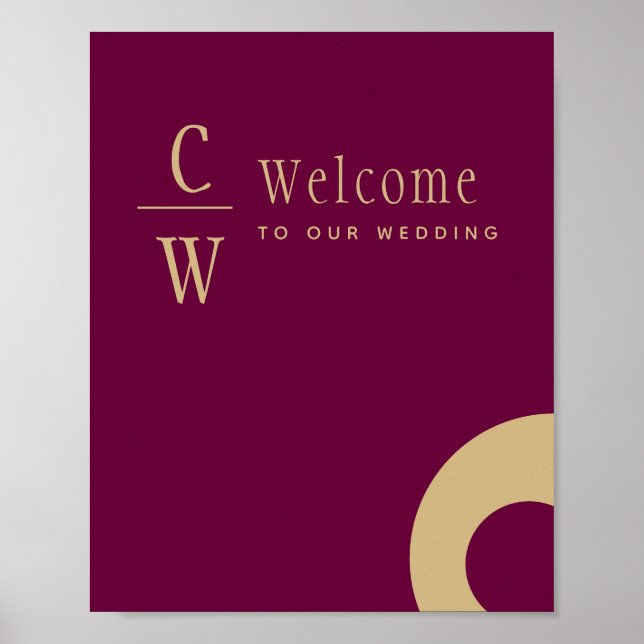 Bröllop Welcome Berry Vin Guld Monogrammed-tecken Poster (Framsidan)