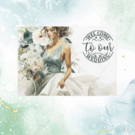 Bröllop Welcome Dusty Blue Eucalyptus Grönt Tilläggskort