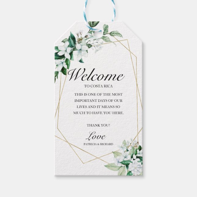 Bröllop Welcome Geometric Blommigt Greenery Presentetikett (Framsidan)