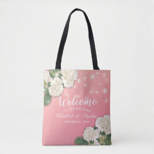 Bröllop Welcome Gift Bags Hydrangeas String Ljus Tygkasse