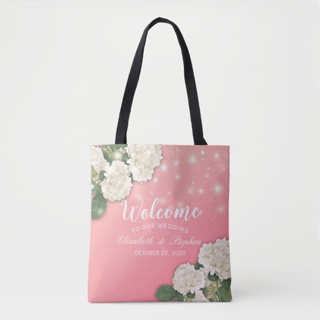 Bröllop Welcome Gift Bags Hydrangeas String Ljus Tygkasse (Framsida)