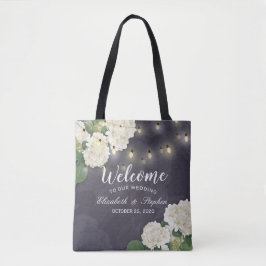 Bröllop Welcome Gift Bags Hydrangeas String Ljus Tygkasse