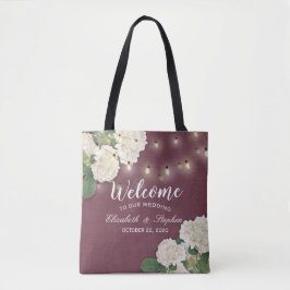 Bröllop Welcome Gift Bags Hydrangeas String Ljus Tygkasse
