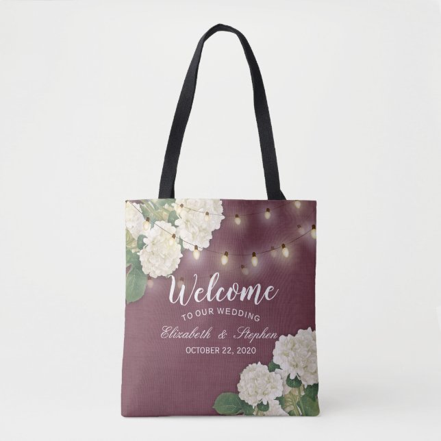 Bröllop Welcome Gift Bags Hydrangeas String Ljus Tygkasse (Framsida)