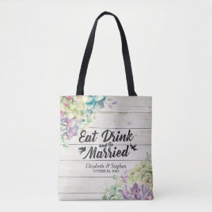 Bröllop Welcome Gift Bags Succulents Rustic Wood Tygkasse