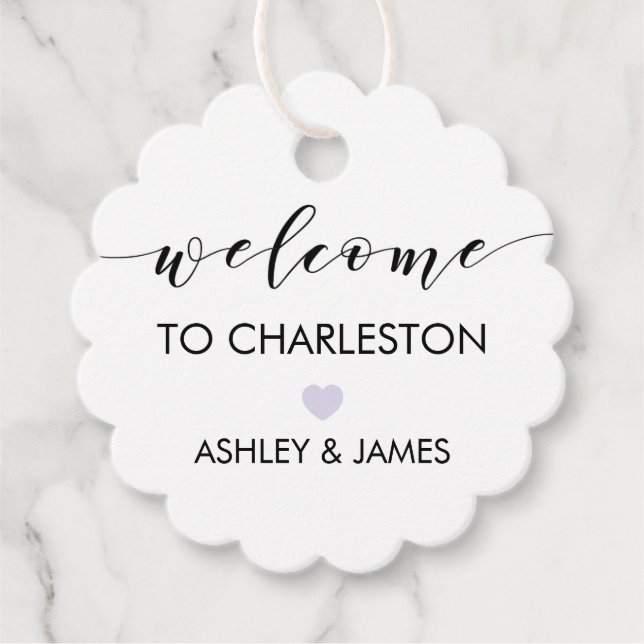 Bröllop Welcome Gift Märkre, Hotel Guests, Lavende Gåvor Etiketter (Framsida)