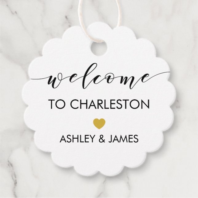 Bröllop Welcome Gift Märkres for Hotel Guests, Gul Gåvor Etiketter (Framsida)