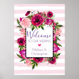 Bröllop Welcome Rosa ros & Poppy Blommigt Bouquet Poster