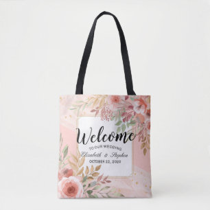 Bröllop Welcome Tack Gift Bag Elegant Flowers Tygkasse