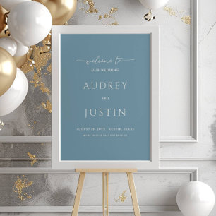 Bröllop Welcome Trendig Script Dusty Blue Poster