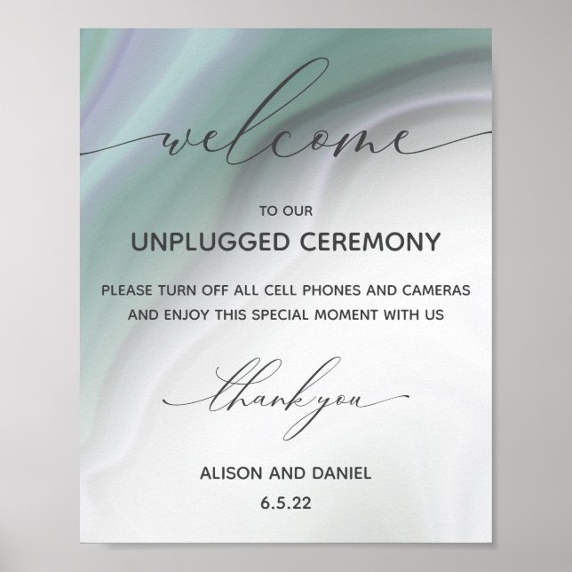Bröllop Welcome Unplugged Dusty Jade Agate Poster (Framsidan)