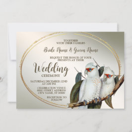 Bröllop White Birds Cockatoo Grönt Löv Rustic Inbjudningar