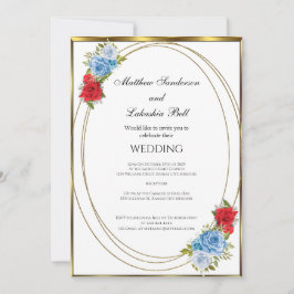 Bröllop White Blue Flowers guld Elegant Inbjudningar