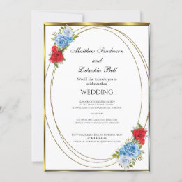Bröllop White Blue Flowers guld Elegant Inbjudningar